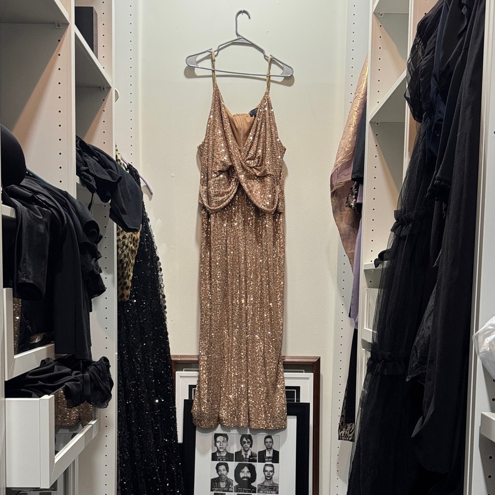 Eloquii Strapless Gold Sequin Dress